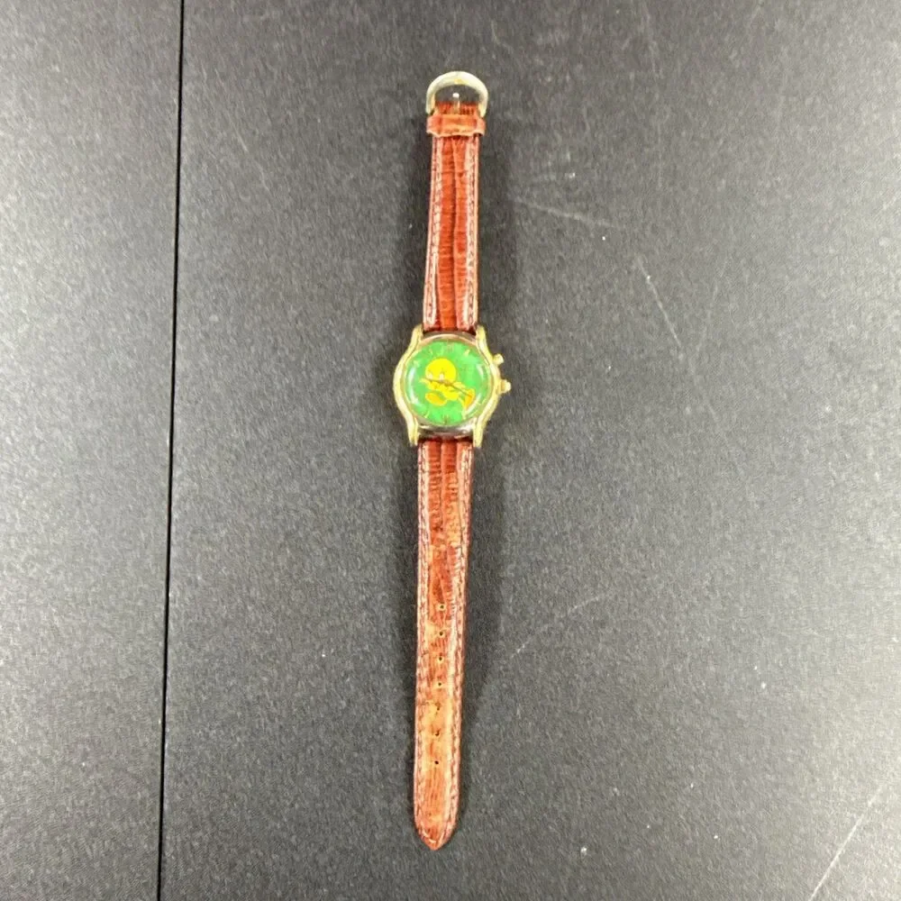 Vintage Armitron Tweety Bird Watch Women Gold Tone Green Dial